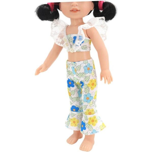 Komplettes Outfit für 37-cm-Puppen mit Overall und Hose aus farbigem Stoff