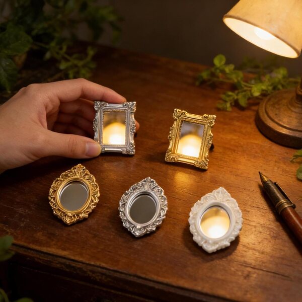 Specchio vintage miniatura per bambole con cornice retrò elegante stile europeo