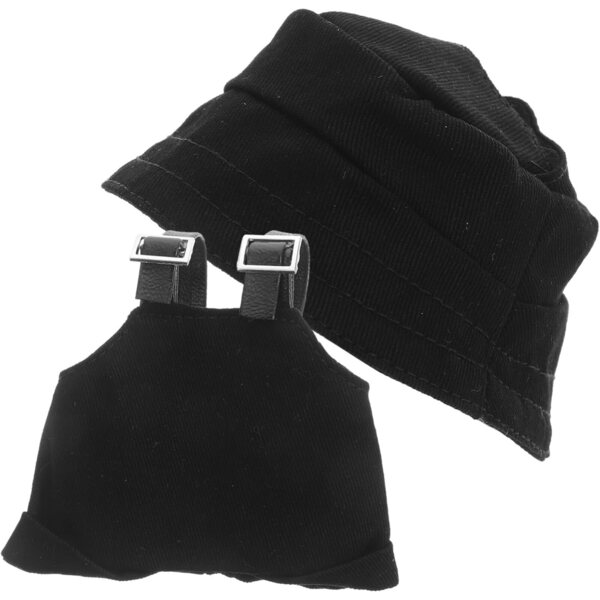 Puppenkleidungsset mit schwarzer Latzhose und abnehmbarem Fischerhut