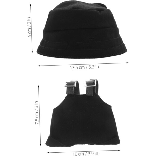 Puppenkleidungsset mit schwarzer Latzhose und abnehmbarem Fischerhut