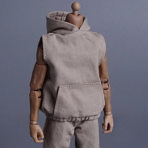 Sweat à Capuche 1/12 für 6,5 cm Puppen, Miniaturkleidung aus grauem Stoff