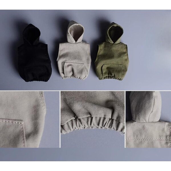 Sweat à Capuche 1/12 für 6,5 cm Puppen, Miniaturkleidung aus grauem Stoff