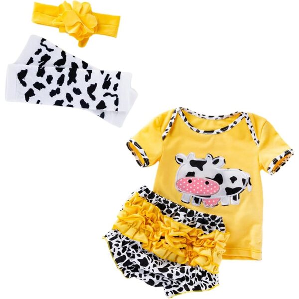Tenuta Neonato Reborn in Cotone Costume Vacca Giallo con Pantaloni e Accessori