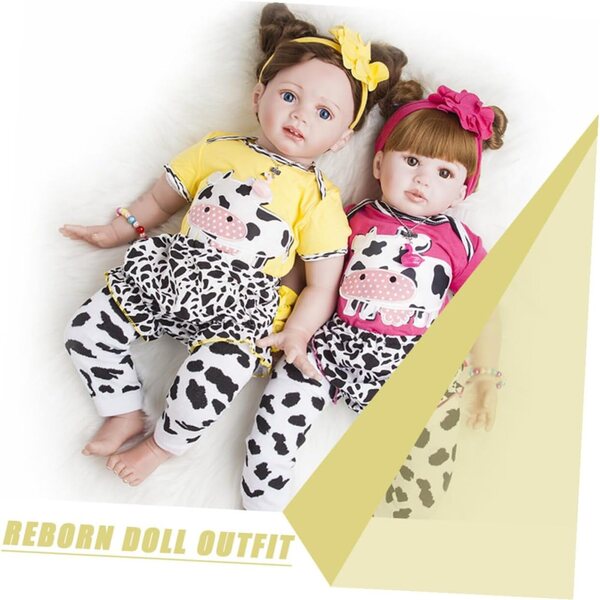 Tenuta Neonato Reborn in Cotone Costume Vacca Giallo con Pantaloni e Accessori