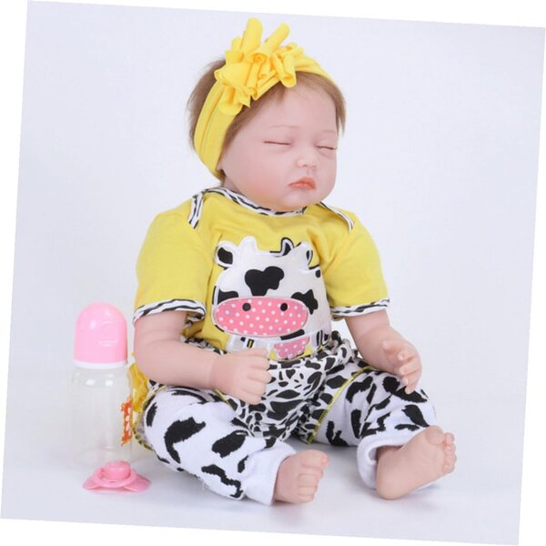 Tenuta Neonato Reborn in Cotone Costume Vacca Giallo con Pantaloni e Accessori