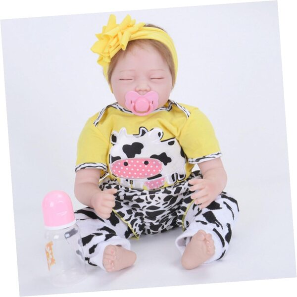 Tenuta Neonato Reborn in Cotone Costume Vacca Giallo con Pantaloni e Accessori