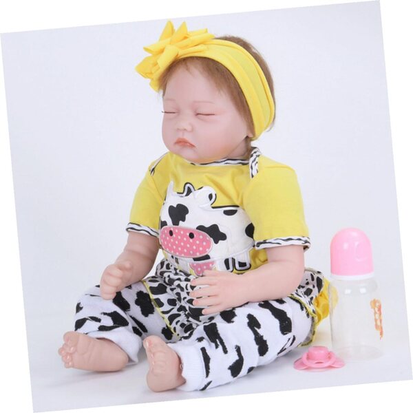 Tenuta Neonato Reborn in Cotone Costume Vacca Giallo con Pantaloni e Accessori