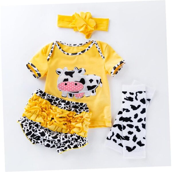 Tenuta Neonato Reborn in Cotone Costume Vacca Giallo con Pantaloni e Accessori