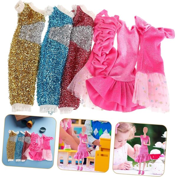 ORFOFE Abito Lungo da Principessa a Una Spalla con Paillettes per Bambole, Set 6 Pezzi