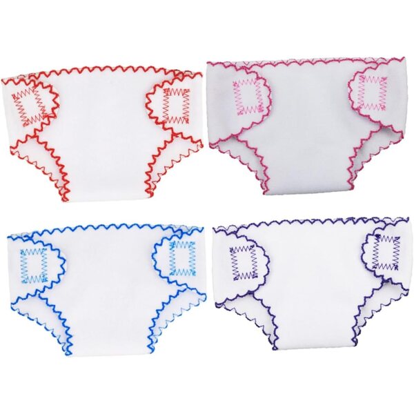 Set 4 Pannolini Riutilizzabili in Tessuto per Bambole 16-18 cm, Colori Vivaci