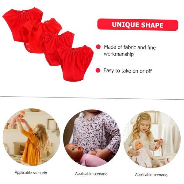 Set mit 4 roten Miniatur-Hosen für Puppen von 45–60 cm aus leichtem Stoff