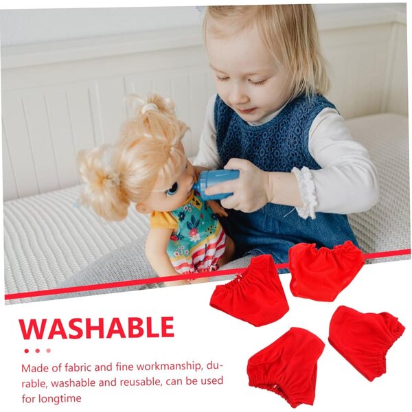 Set mit 4 roten Miniatur-Hosen für Puppen von 45–60 cm aus leichtem Stoff