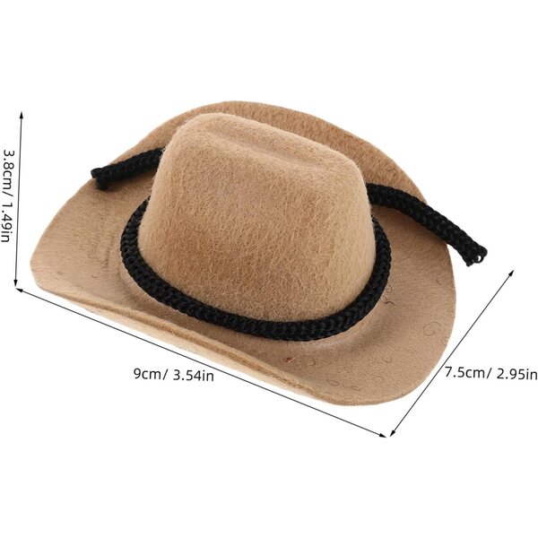 Set 4 Mini Cappelli Cowboy Beige in Feltro per Bambole, Accessori Western Creativi