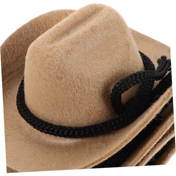 Set 4 Mini Cappelli Cowboy Beige in Feltro per Bambole, Accessori Western Creativi