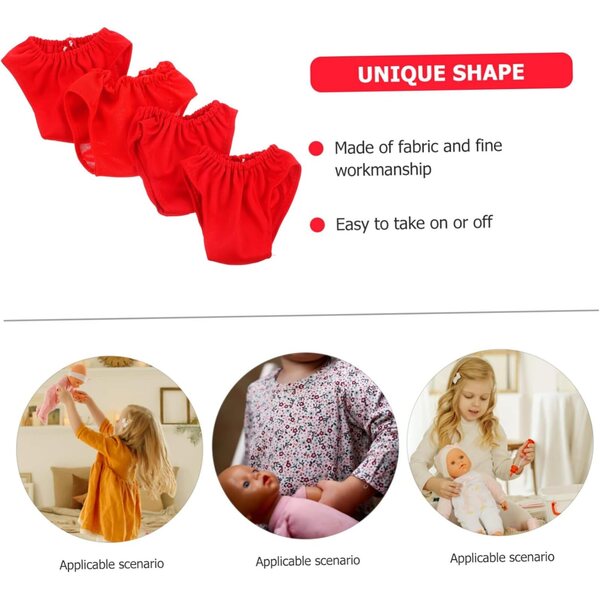 Set mit 4 Puppen-Culottes aus dunkelrotem Stoff – Dessous-Zubehör für Kinderspiele