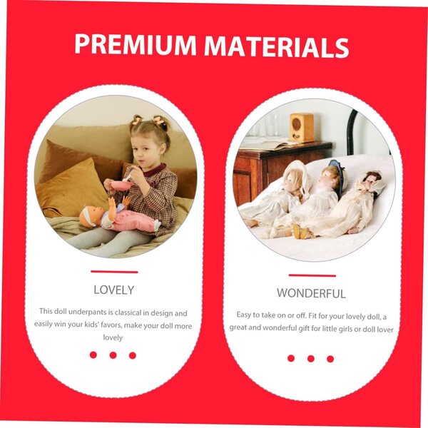 Set mit 4 Puppen-Culottes aus dunkelrotem Stoff – Dessous-Zubehör für Kinderspiele
