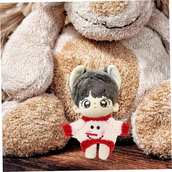 Mini pull di peluche morbida rosso e bianco per bambole, accessorio invernale DIY