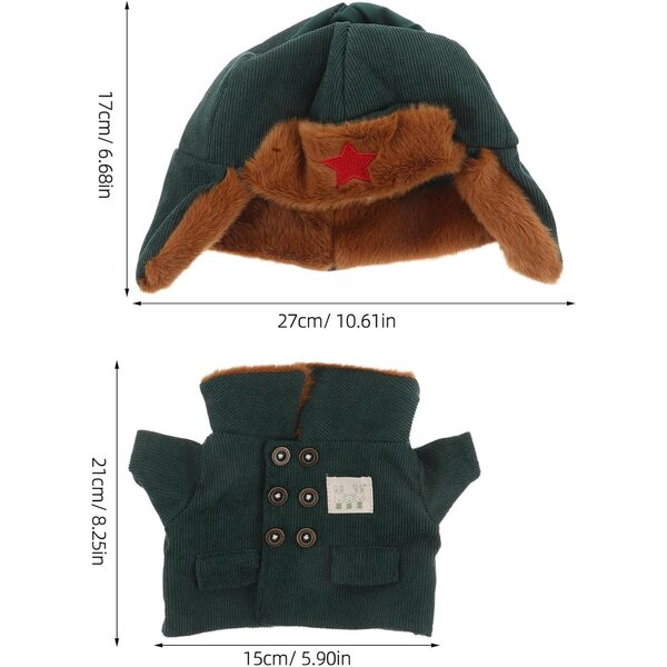 Grünes Winterpuppenkostüm mit Mantel und warmer Mütze aus Polyester