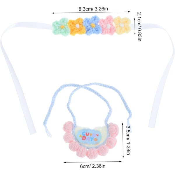 Set vestiti tricotati per bambole con bavaglino e fascia floreale, accessori soffici per peluche e bambole da collezione