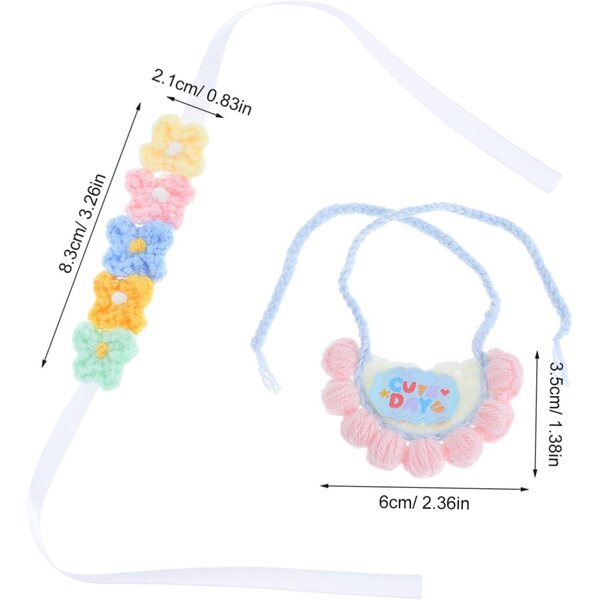 Set vestiti tricotati per bambole con bavaglino e fascia floreale, accessori soffici per peluche e bambole da collezione