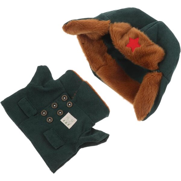 Set Abiti Militare per Bambole in Peluche con Cappotto e Cappello Verde