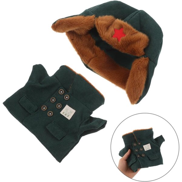 Set Abiti Militare per Bambole in Peluche con Cappotto e Cappello Verde