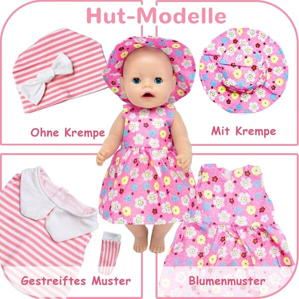 WanderGo 12-teiliges rosa Puppenkleidungsset 35-43 cm mit Gürteln und Zubehör