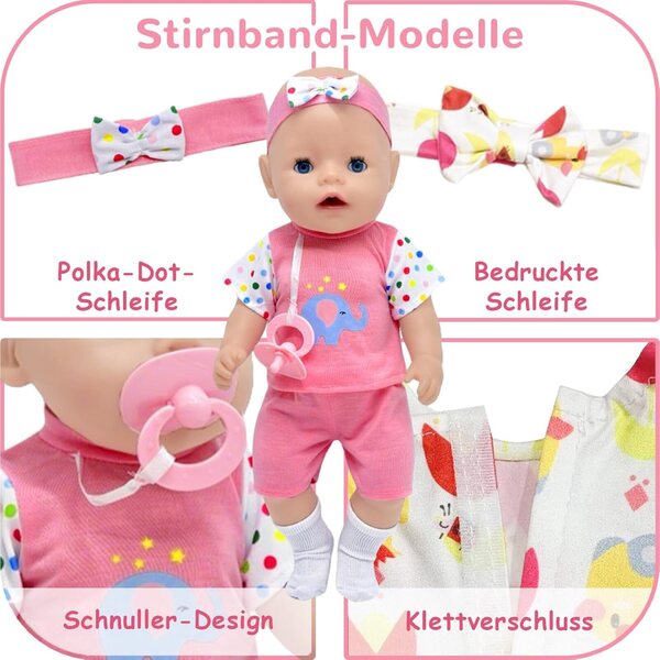 WanderGo 12-teiliges rosa Puppenkleidungsset 35-43 cm mit Gürteln und Zubehör