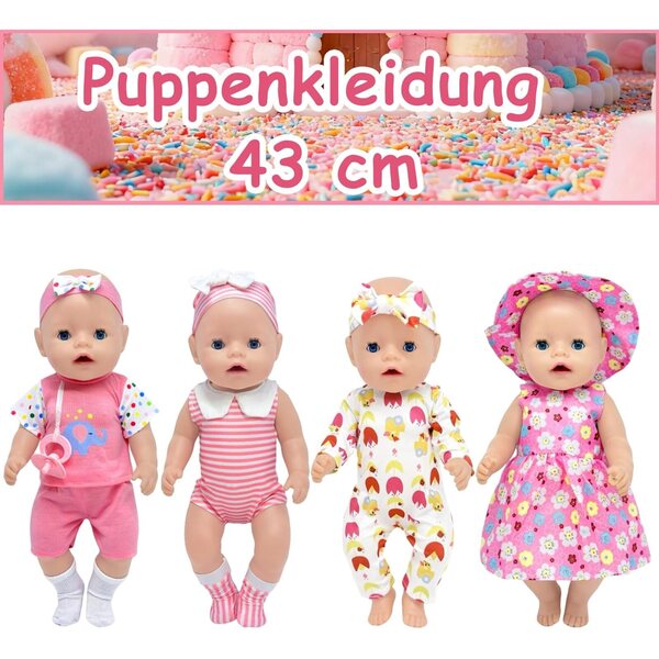 WanderGo 12-teiliges rosa Puppenkleidungsset 35-43 cm mit Gürteln und Zubehör