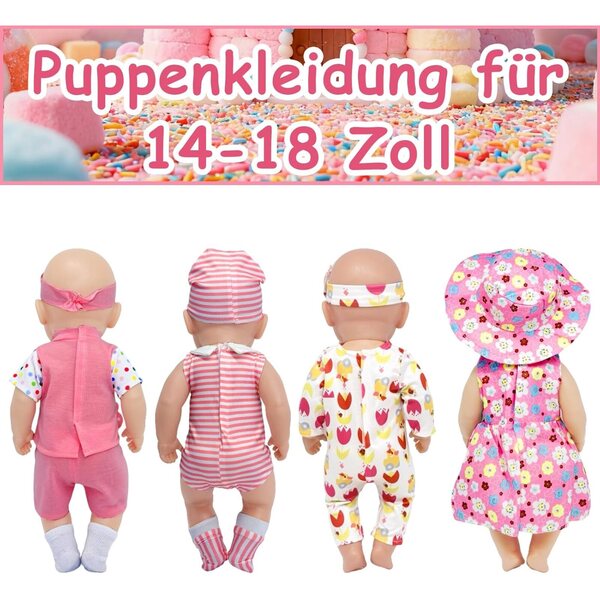 WanderGo 12-teiliges rosa Puppenkleidungsset 35-43 cm mit Gürteln und Zubehör