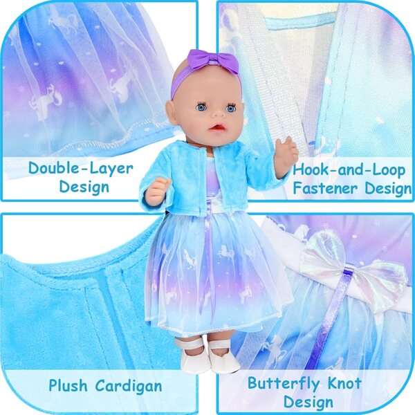 Bekleidungsset für 35-43 cm große WanderGo-Puppen 5-teilig mit blau-violettem Kleid