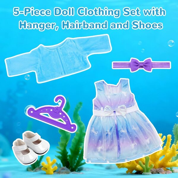 Bekleidungsset für 35-43 cm große WanderGo-Puppen 5-teilig mit blau-violettem Kleid