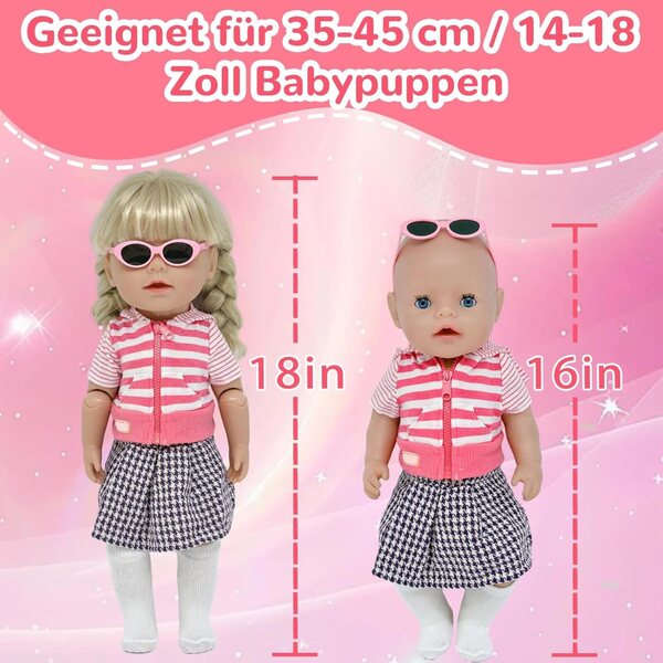 5-teiliges Kleidungsset für 35-45 cm große Puppen mit Jacke, Rock, Brille und Accessoires