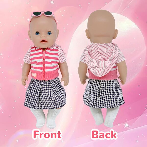 5-teiliges Kleidungsset für 35-45 cm große Puppen mit Jacke, Rock, Brille und Accessoires