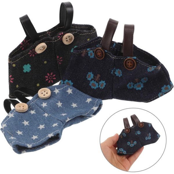 Set 3 Salopette Jeans per Bambole Peluche - Accessori DIY Tessuto Morbido