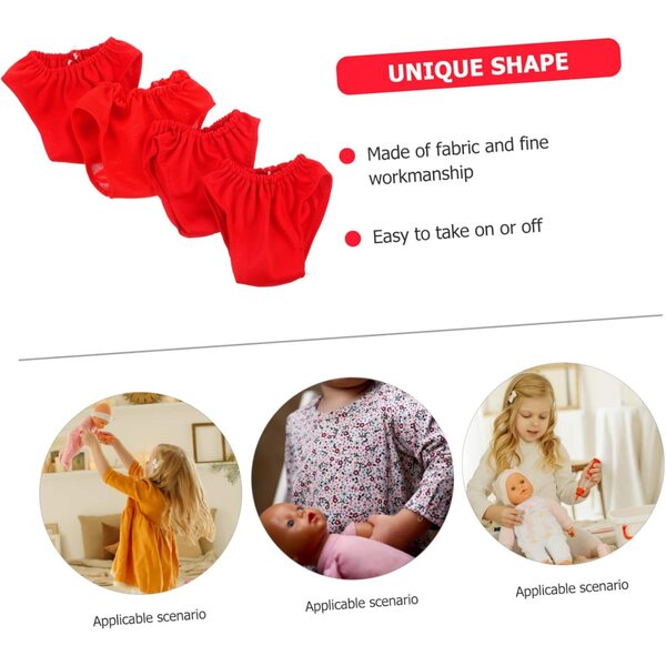 Set 4 Culottes Rosse per Bambole 45-60 cm - Sottovesti in Tessuto Riutilizzabili