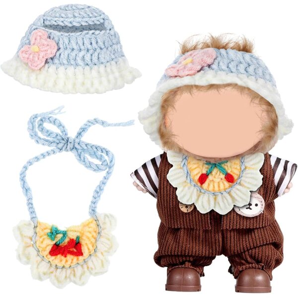 Set Accessori per Bambole: Cappello Fiori e Bavaglino in Cotone per Bambole Da 17 cm