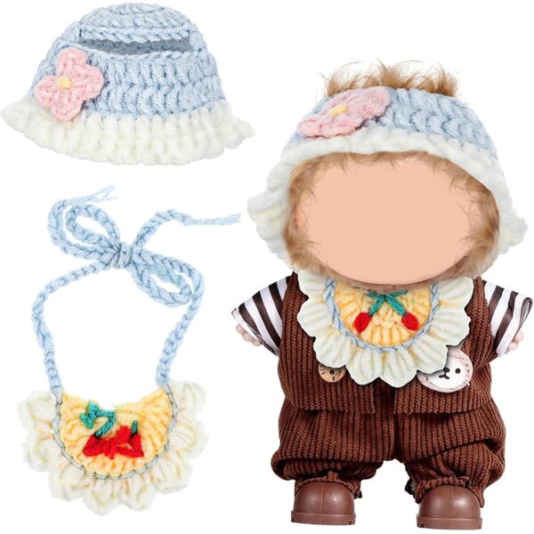Set Accessori per Bambola: Berretto Multicolore e Bavaglino Bandana in Cotone Morbido