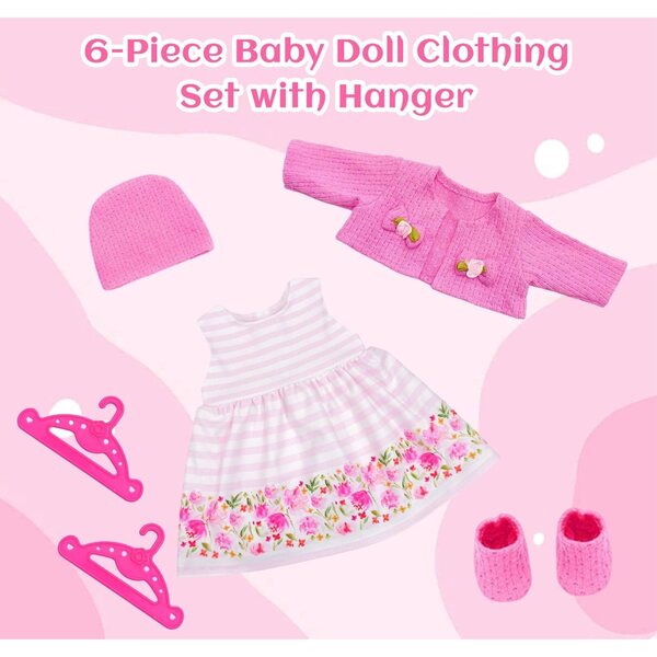 WanderGo Kleidungsset für Puppen 35–43 cm mit Strickjacke, Kleid, Mütze und Gürtel