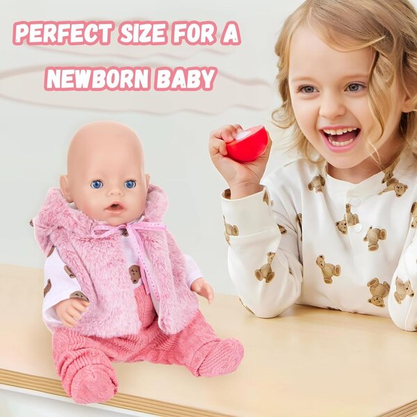 WanderGo Puppenkleidung 35-43 cm, 6-teiliges rosa Set mit Bär und Kleiderbügeln