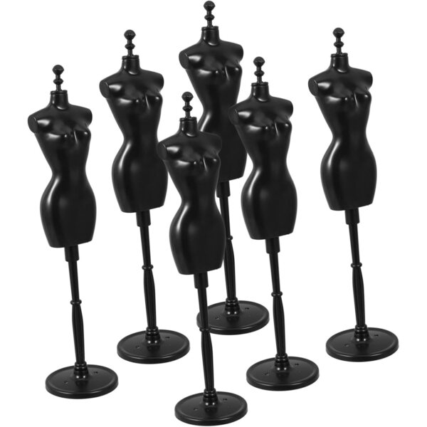 Set mit 6 Schaufensterpuppenständern für Puppenkleidung aus widerstandsfähigem schwarzem ABS, 27,5 cm