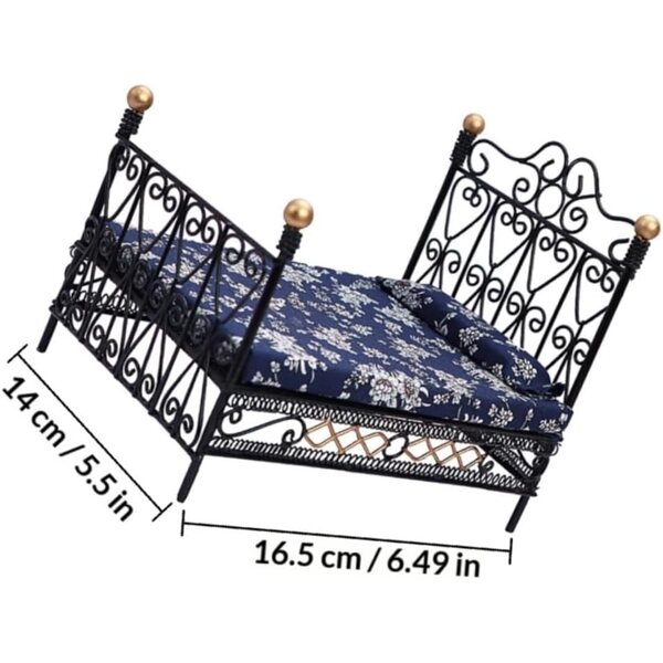 Mini letto matrimoniale in ferro 16,5x14x12 cm per case delle bambole e decorazioni