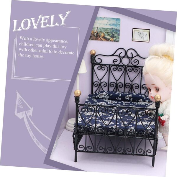 Mini letto matrimoniale in ferro 16,5x14x12 cm per case delle bambole e decorazioni
