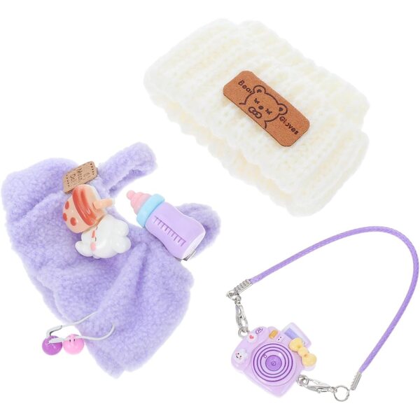 Set Abbigliamento Bambole con Salopette, Berretto Orso in Lana e Accessorio Fotocamera