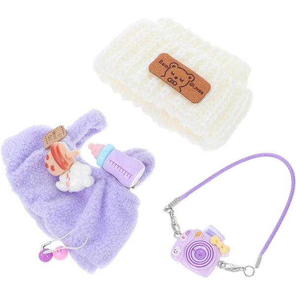 Set Vestiti per Bambola con Barboteuse Viola, Cappellino Orso Bianco e Accessori Peluche