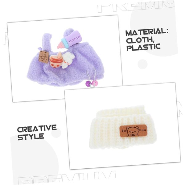 Set Vestiti per Bambola con Barboteuse Viola, Cappellino Orso Bianco e Accessori Peluche