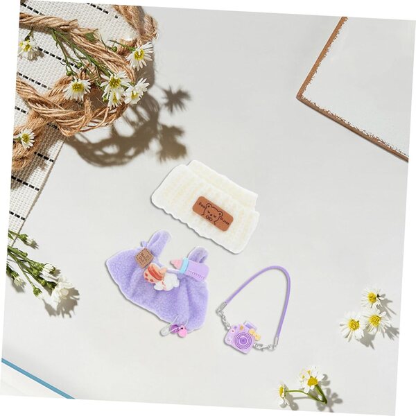 Set Vestiti per Bambola con Barboteuse Viola, Cappellino Orso Bianco e Accessori Peluche
