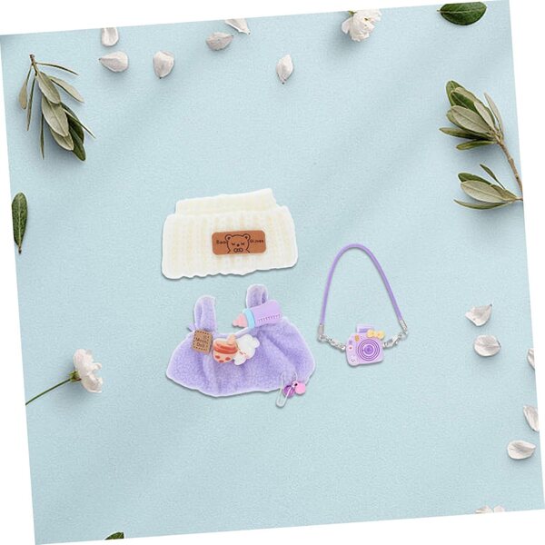 Set Vestiti per Bambola con Barboteuse Viola, Cappellino Orso Bianco e Accessori Peluche