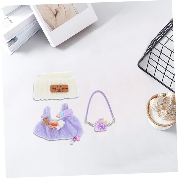 Set Vestiti per Bambola con Barboteuse Viola, Cappellino Orso Bianco e Accessori Peluche