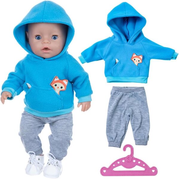 Blaues und graues Puppenkleidungsset 35-45 cm mit Gürteln und Socken, Kindergeschenk